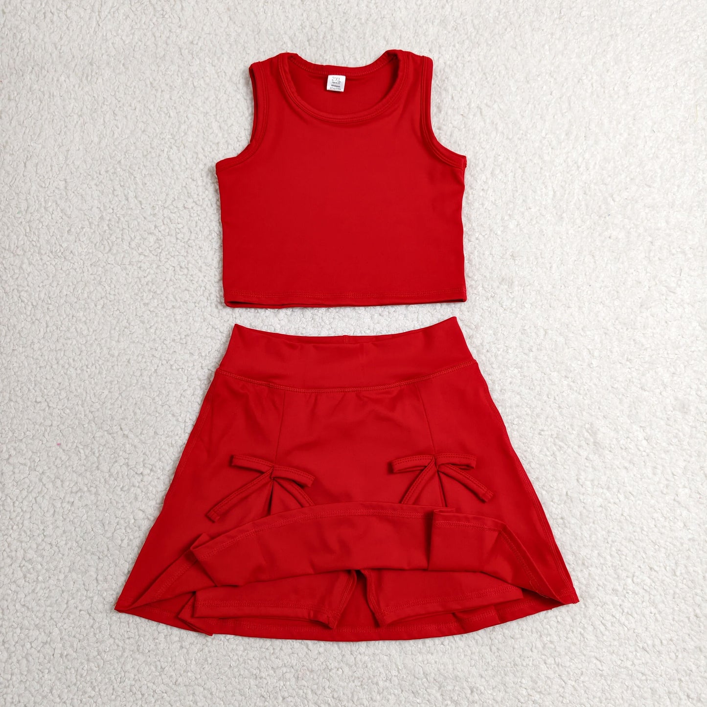 GSD3759 Red Tank Top Bows Skort Girls Summer Yoga Clothes Set