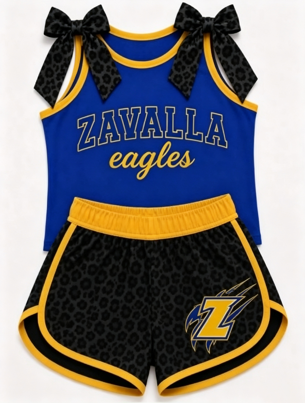 (Custom Design Preorder MOQ 5) Teams Zayalla Eagles Bows Vest Top Black Leopard Shorts Mommy and Me Summer Clothes Set