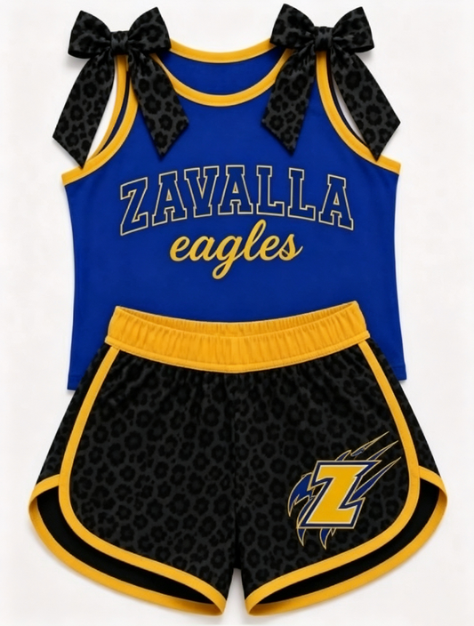 (Custom Design Preorder MOQ 5) Teams Zayalla Eagles Bows Vest Top Black Leopard Shorts Mommy and Me Summer Clothes Set