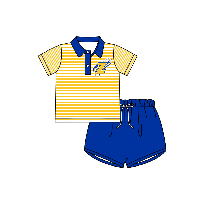 (Custom Design Preorder MOQ 5) Teams Zayalla Eagles Stripes Polo Top Blue Shorts Boys Clothes Set