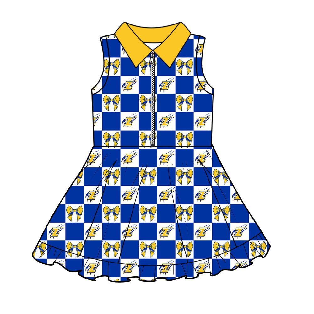 (Custom Design Preorder MOQ 5) Teams Zayalla Eagles Blue Checkerd Girls Summer Zipper Dress
