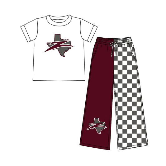 (Custom Design Preorder MOQ 5) Adult Teams Zephyr Bulldogs White Top Checkered Straight Pants Woman Clothes Set