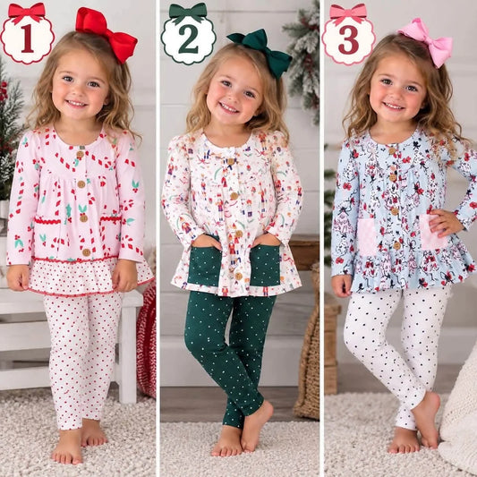 Sibling Kids Girls Christmas Tunic Top Leggings Outfit