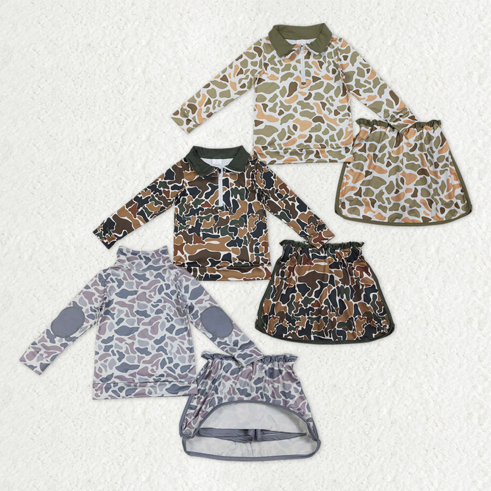 Sibling Baby Girls Southern Camo Zipper Pullover Skirt Shorts Clothes Sets
