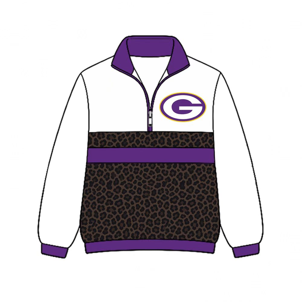 (Custom Design Preorder MOQ 5)  Gurdon Leopard Print Girls & Women Sports Team Long Sleeve Zipper Pullover Top