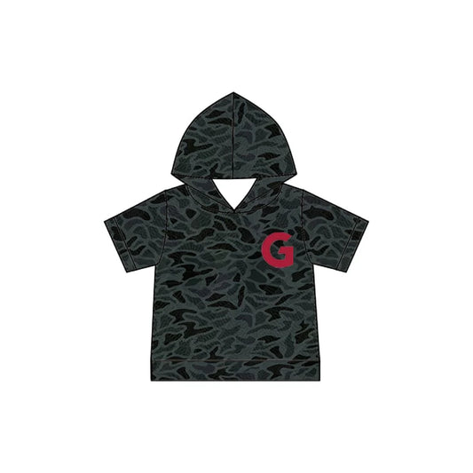 (Custom Design Preorder MOQ 5) Baby Boys Black Camo G Team Short Sleeve Hoodies Top