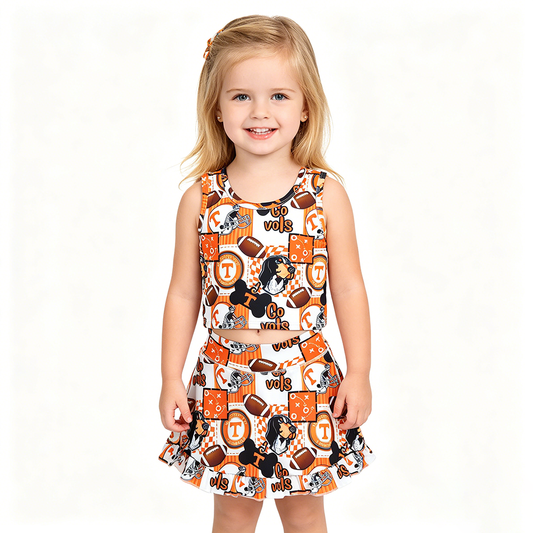 Teams Tennessee VOLS Tank Top Ruffle Skirts Shorts Girls Summer Yoga Clothes Set