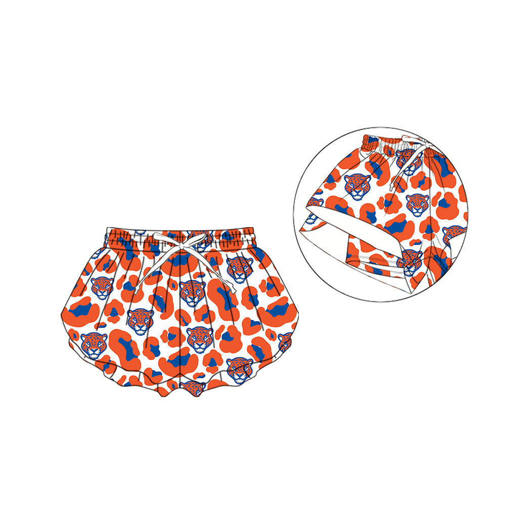 (Custom Design Preorder MOQ 5)  Teams Madison Central Jaguars Orange Leopard Print Girls & Woman Bottom Flutter Yoga Shorts