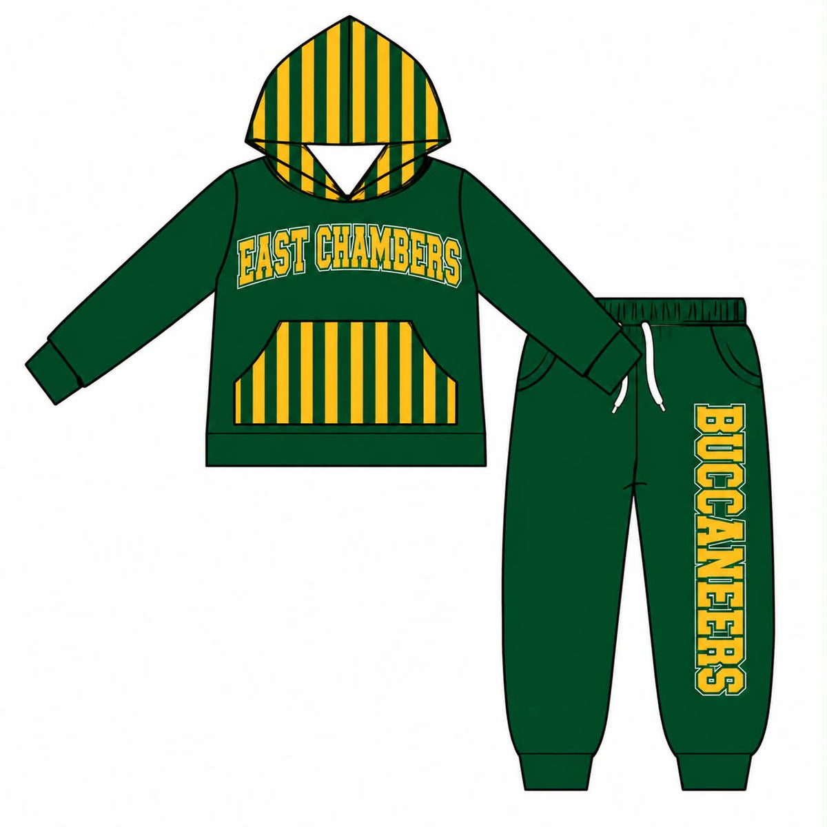 (Custom Design Preorder MOQ 5) Teams EAST CHAMBERS Stripes Hoodie Top Pockets Pants Kids Clothes Set