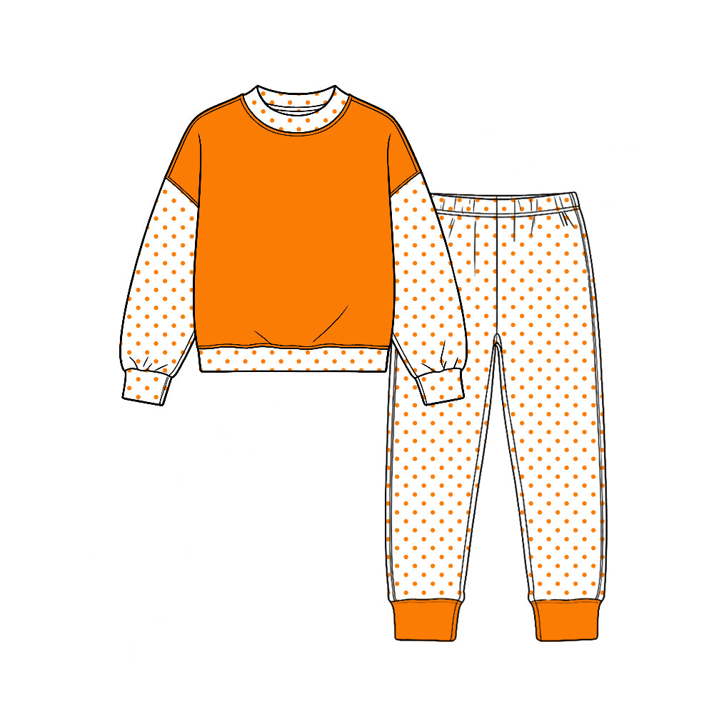 (Custom Design Preorder MOQ 5 Each)Teams Tennessee Blank Orange White Dots Print Girls Clothes Set Sisters Wear