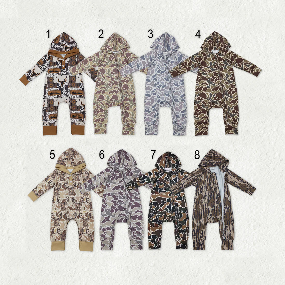 Sibling Baby Boys Hunting Camo Hoodie Zipper Romper