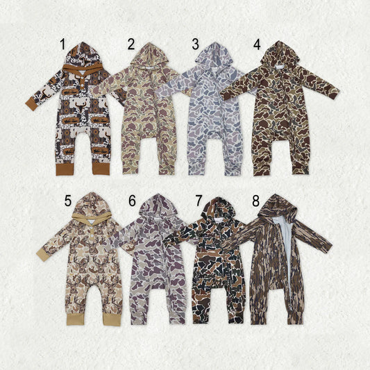 Sibling Baby Boys Hunting Camo Hoodie Zipper Romper