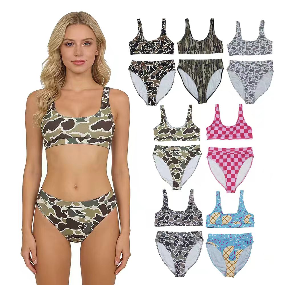 Adult Women Western Camouflage Top Bummies 2pcs Bikini Swimsuits Sets