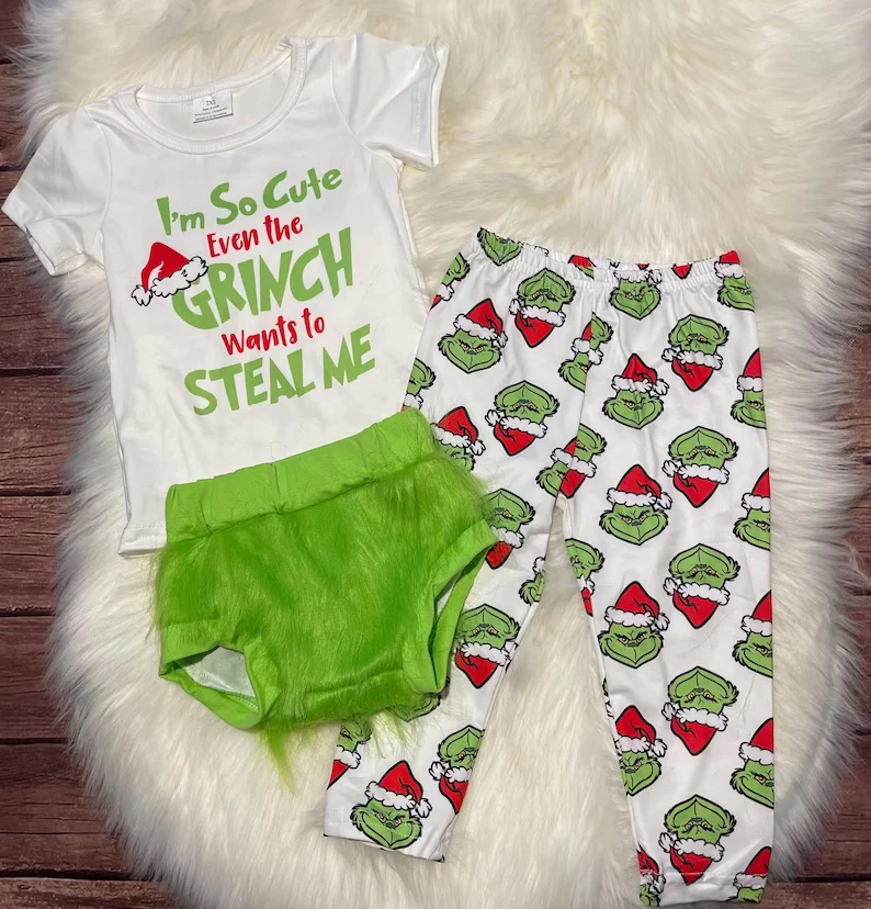 I'mSo Cute Christmas Green Frog legging pants and FUR bummie 3 pcs outfits   GSPO0100