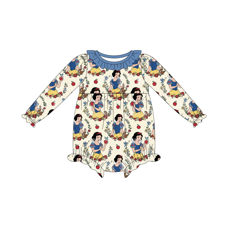 (Custom Design Preorder MOQ 5 ) Cartoon Princess Apple Print Baby Girls Long Sleeve Romper