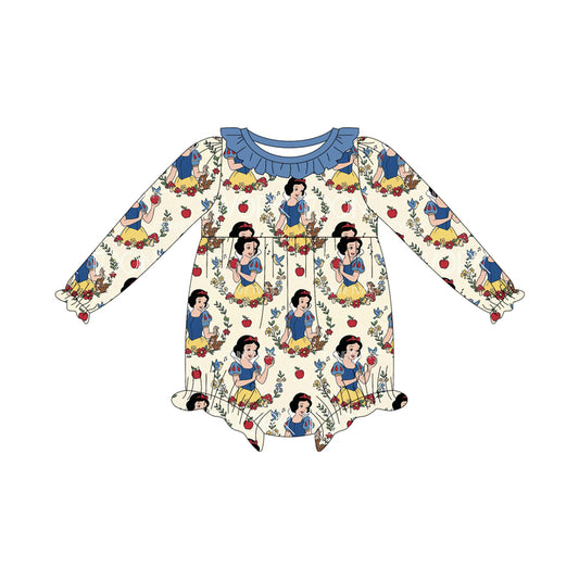 (Custom Design Preorder MOQ 5 ) Cartoon Princess Apple Print Baby Girls Long Sleeve Romper