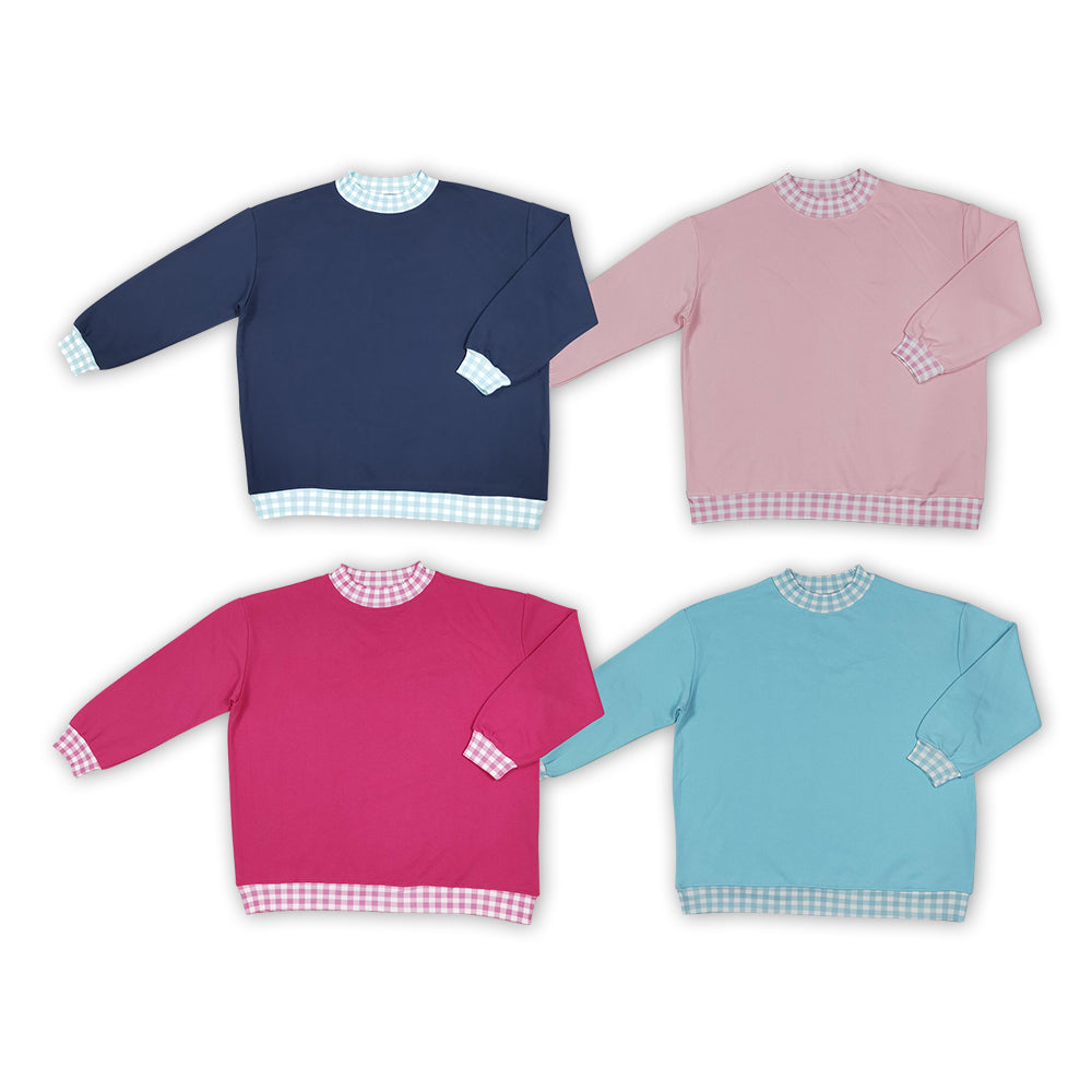 4 Colors Adult Women Long Sleeve Sweater Gingham Choker Tee Shirts Tops
