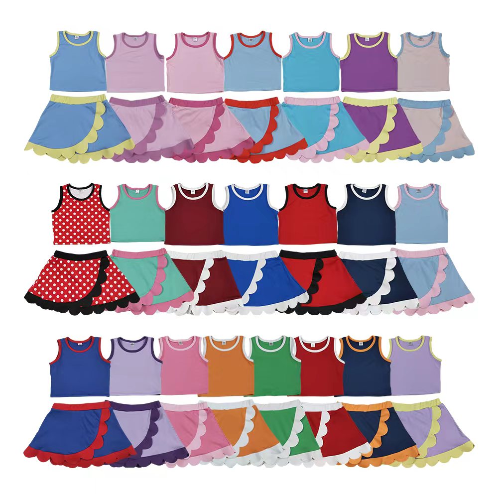 27 Solid Colors Tank Top Scallop Edge Skort Baby Girls Active Clothes Set Sisters Yoga Outfits