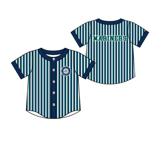 Preorder (moq 5)Baby Boys Short Sleeve Mariners Stripe Team Button T-shirts Top