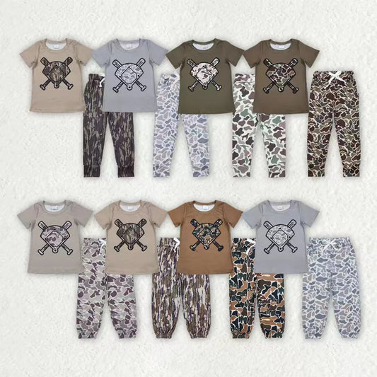 Sibling Baby Boys Southern Camo Baseballs Top Legging Jogger Pants Outfit