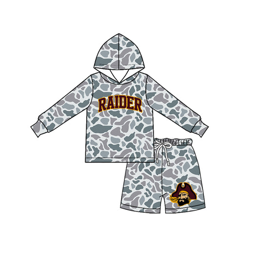 (Custom Design Preorder MOQ 5) Teams Raider Camo Hoodie Top Pockets Shorts Boys Clothes Set