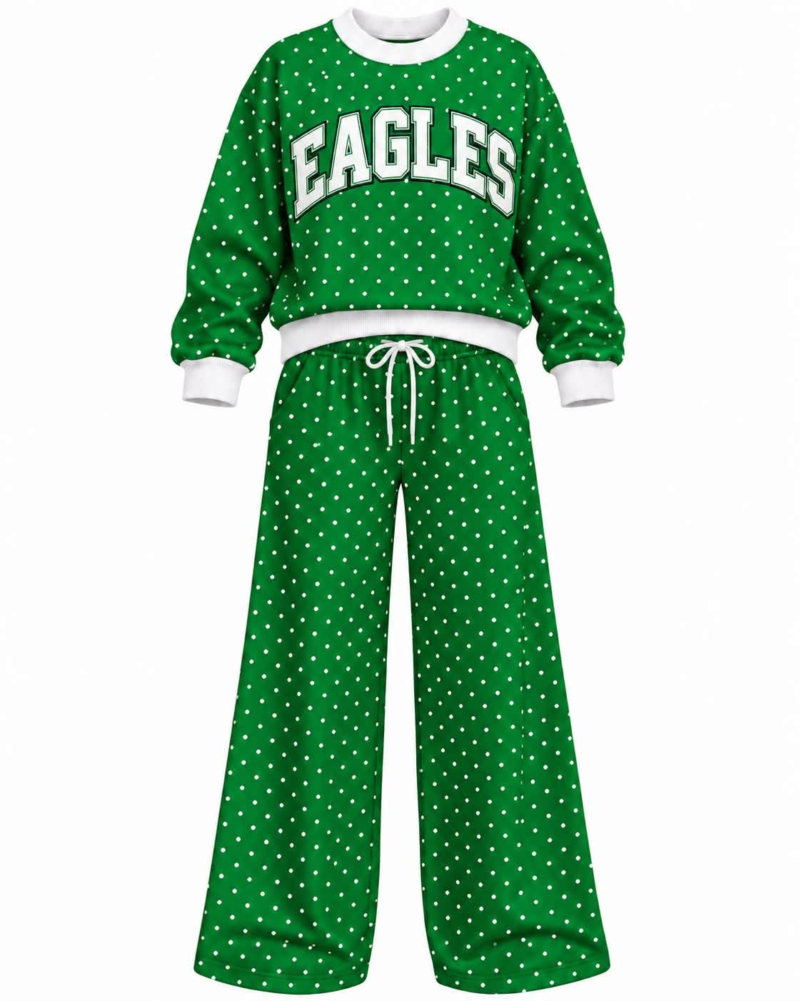 Preorder( 5  MOQ) Baby Girls  Eagles Green Polka Dot Outfit