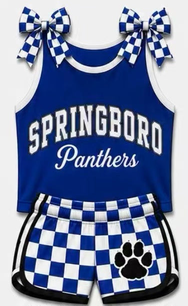 (Custom Design Preorder MOQ 5) Girls  Springboro Bow Strap Tank & Shorts Sport Team Outfit