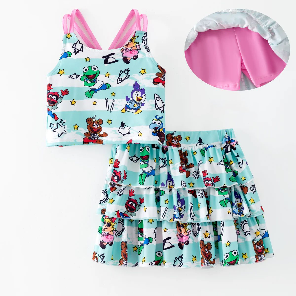 (Custom Design Preorder MOQ 5) Cartoon Characters Crop Top Ruffle Skirts Girls Summer Outfits