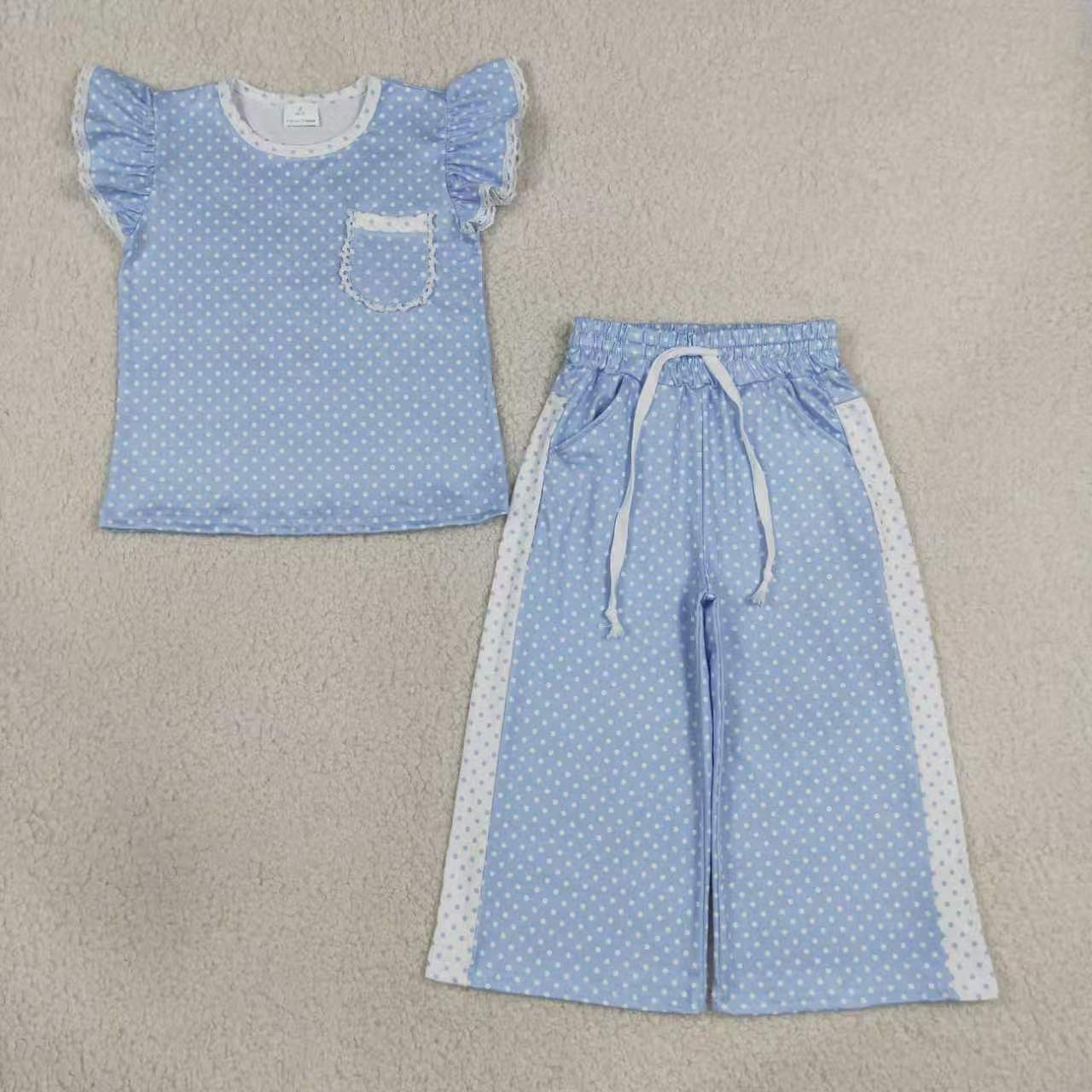 Sibling Baby Girls  Ruffle Sleeve Top Wide Leg Polka Dot Outfit