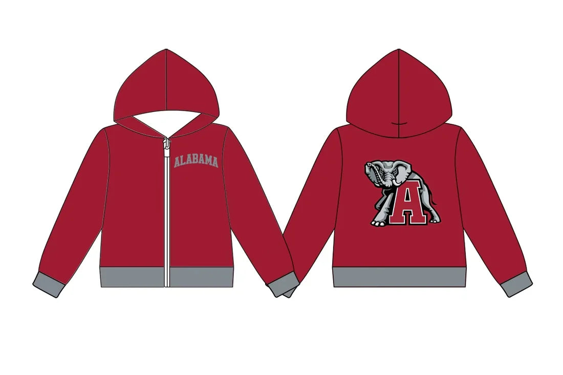 (Custom Design Preorder MOQ 5) Baby Boys Long Sleeve Alabama Team Zip Hoodie Jackets Top