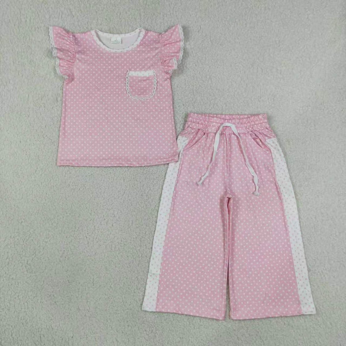 Sibling Baby Girls  Ruffle Sleeve Top Wide Leg Polka Dot Outfit