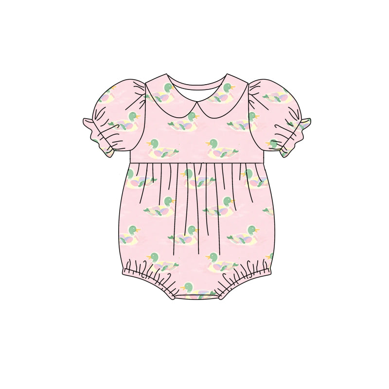 (Custom Design Preorder MOQ 5 ) Duck Pink Baby Girls Summer Romper