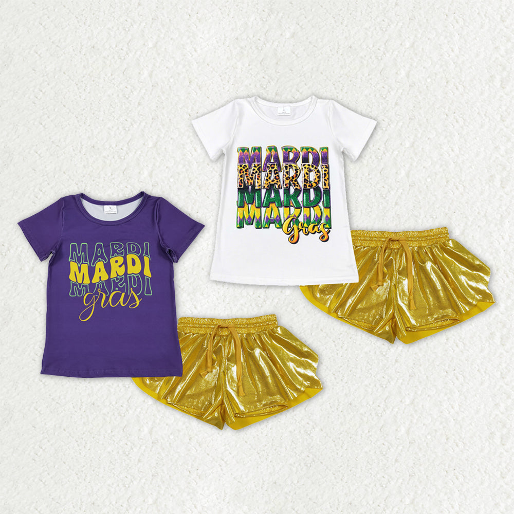 Sibling Baby Girls Short Sleeve Mardigras Top Ruffle Shorts Clothes Sets