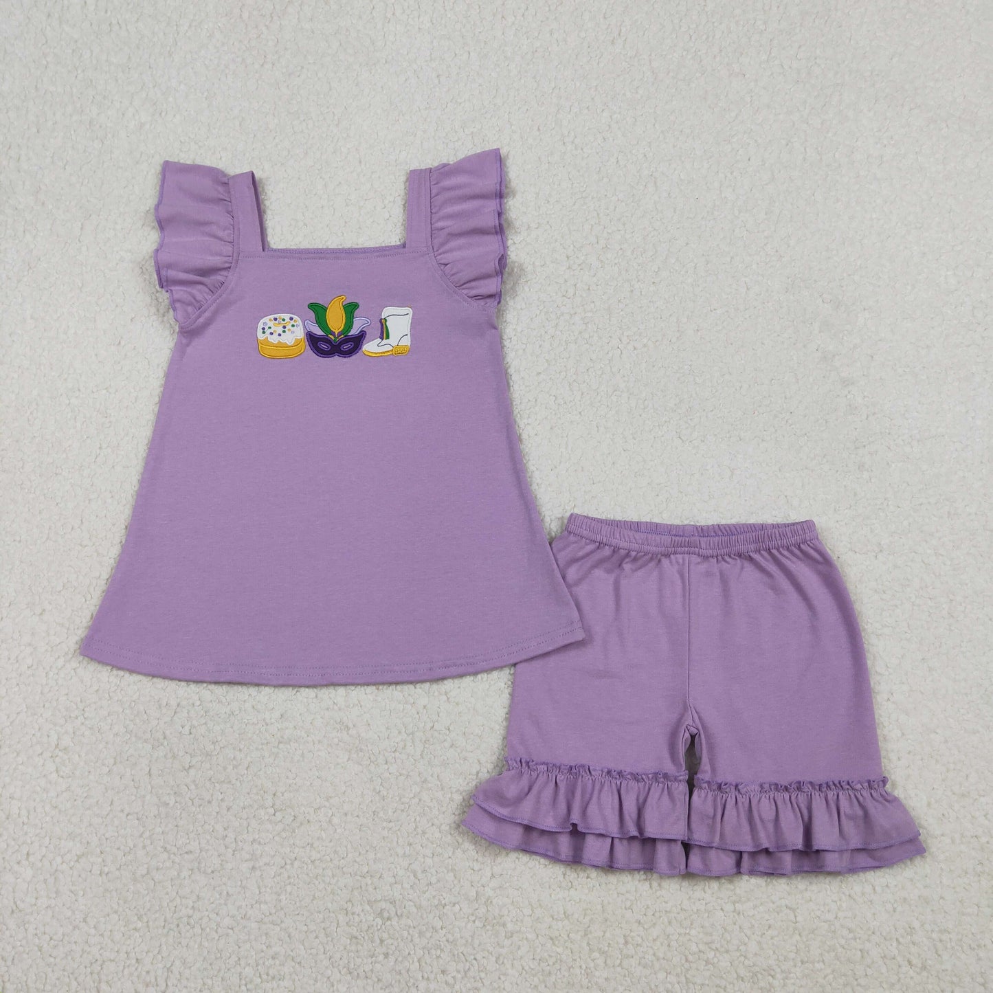 Sibling Baby Girls Embroidery Mask Anchors Tunic Ruffle Shorts Mardigras Clothes Sets Dresses