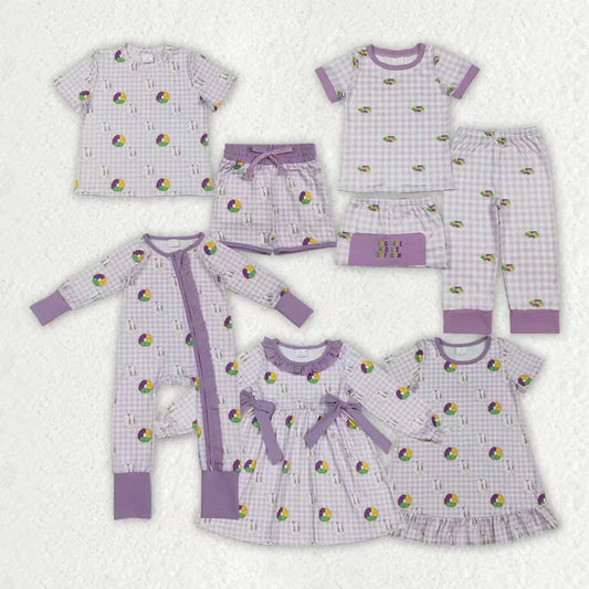 Sibling Baby Boys Girls  Mardi Gras Donuts Boots Pajama Set Dress and Zipper Romper