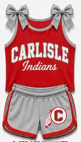 (Custom Design Preorder MOQ 5) Girls  Carlisle Bow Strap Tank & Black  Shorts Sport Team Outfit