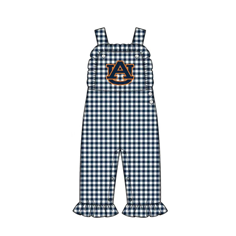 (Custom Design Preorder MOQ 5) Teams Logo Checkered Print Baby Girls Strap Jumpsuits Sisters Overall Styles