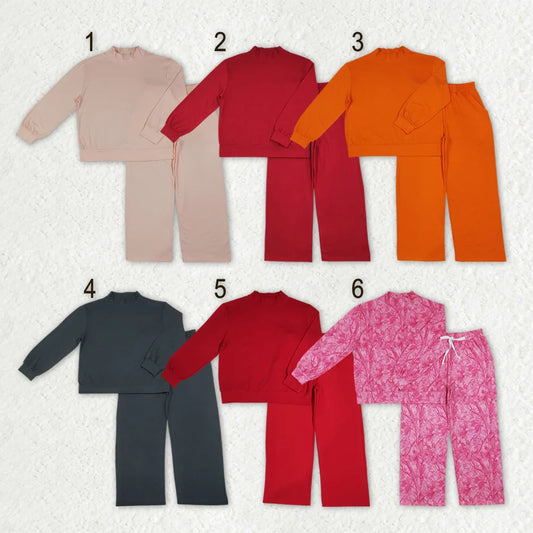 Sibling Adult Solid Color Cotton Mock Neck Long Sleeve Top Wide Leg Pants Outfit