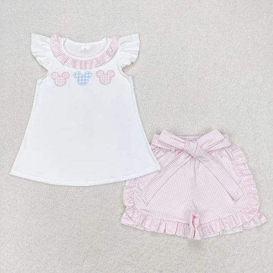 Baby Girls White Mouse Tunic Top Ruffle Shorts Outfit