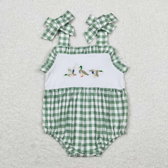 Boys Sibling Ducks Tunic Green Checkered Shorts Rompers Outfits Clothes Sets