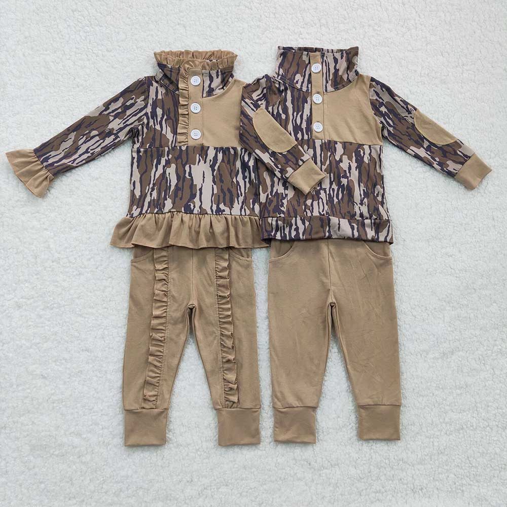 Sibling Baby Girls  Boys Camo Pullover Top with Jogger Pants Outfit