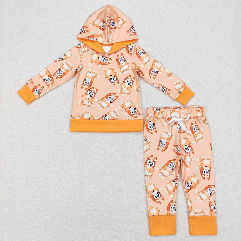 Baby Kids Toddler Orange Dog Hooded Top Shirt Pants Outfit