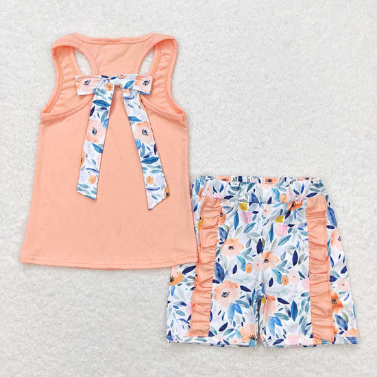 Baby Girls Vest Bows Top Sibling Sister Floral Shorts Clothes Sets