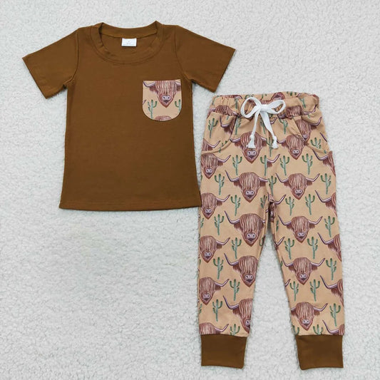 Baby Boys Cow Cactus Pocket Top Pants Outfit