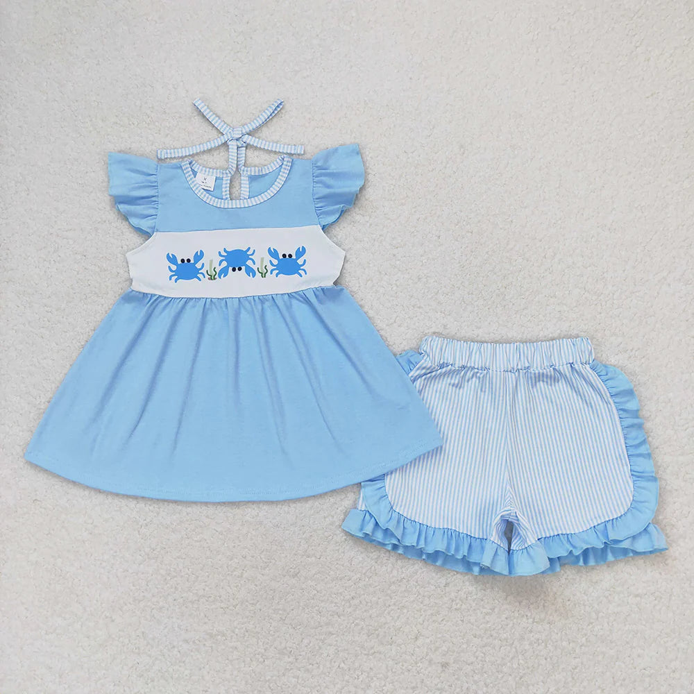 Baby Girls Boys Crab Top Stripes Sibling Summer Clothes Sets
