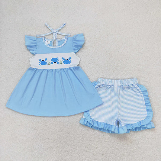 Baby Girls Boys Crab Top Stripes Sibling Summer Clothes Sets