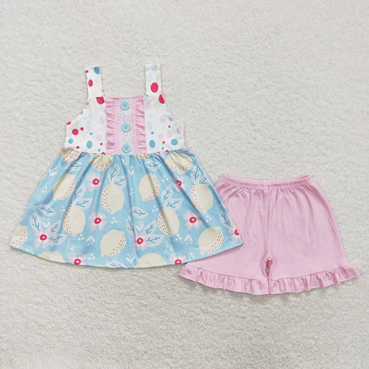 Baby Girls Lemon Straps Top Ruffle Shorts Outfit