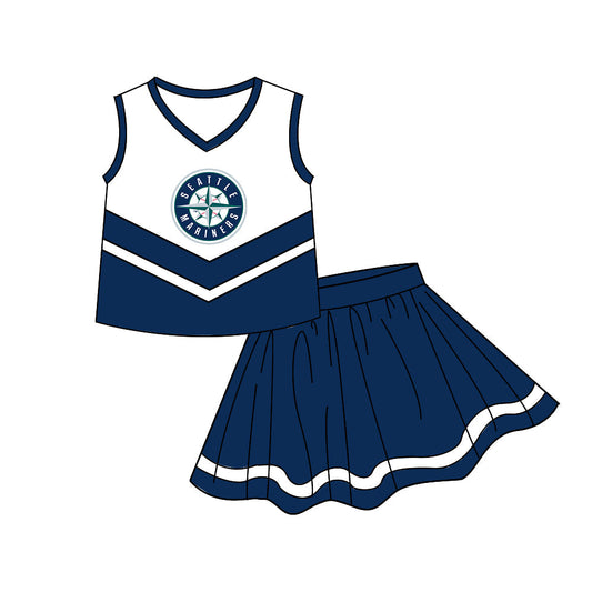 Preorder (moq 5)Baby Girls Sleeveless Mariners Vests Skirt Shorts Team Clothes Sets