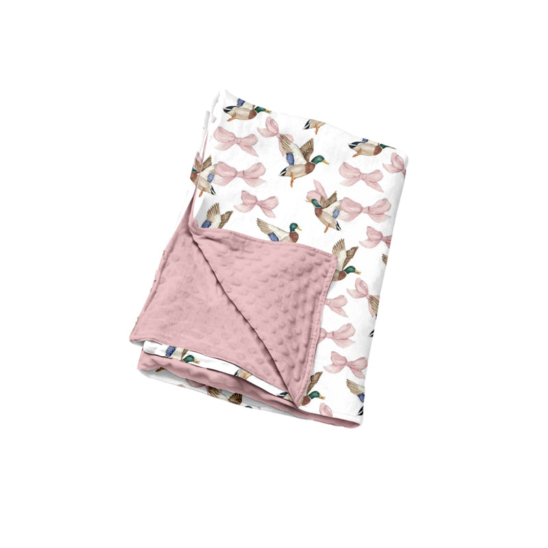 (Custom Design Preorder MOQ 5 ) Mallard Duck Bows Print Baby Girls Fall Blanket