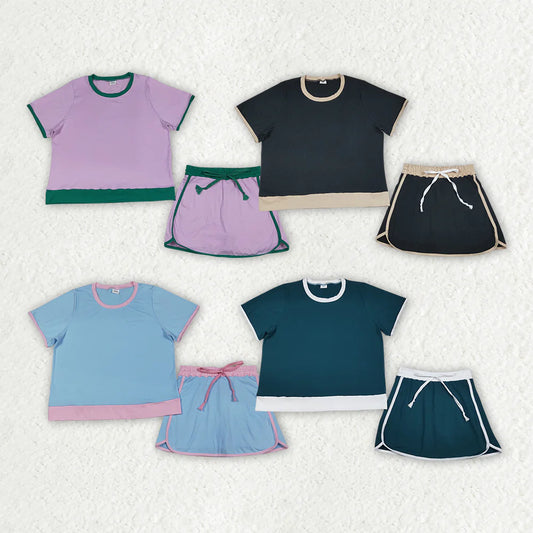 Adult Women Short Sleeve Shirts Top Skirt Short Cotton Clothes Sets